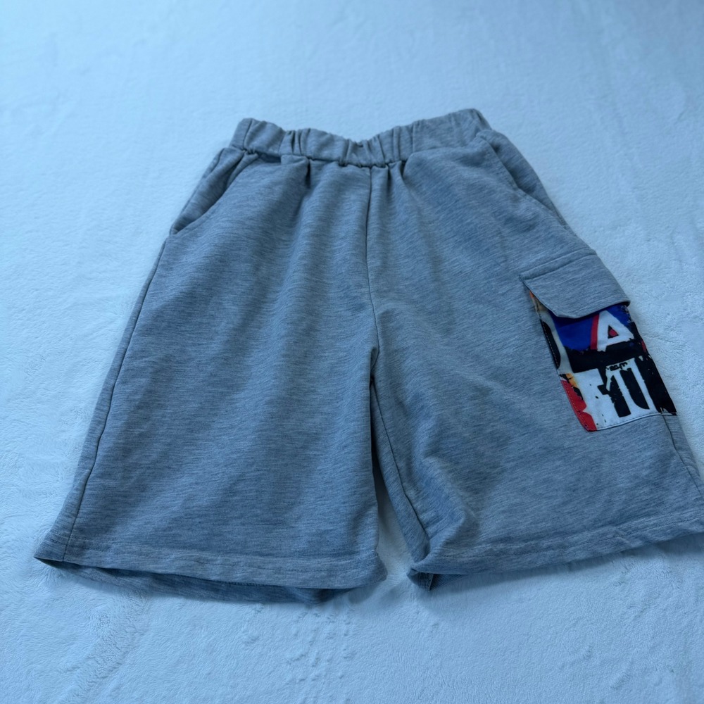 SHEIN Sweat Shorts Boys 13-14Y Gray Good Graphic Cargo Pocket Elastic Waist